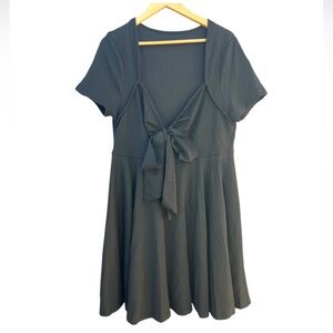 Shein Curve 2X Black Sweetheart Neckline Front Tie Short Sleeve MIDI‎ Dress New